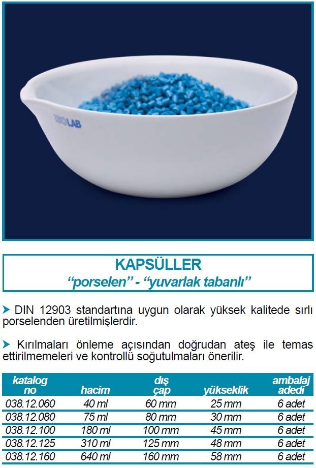 İSOLAB 038.12.060 kapsül porselen dibi yuvarlak